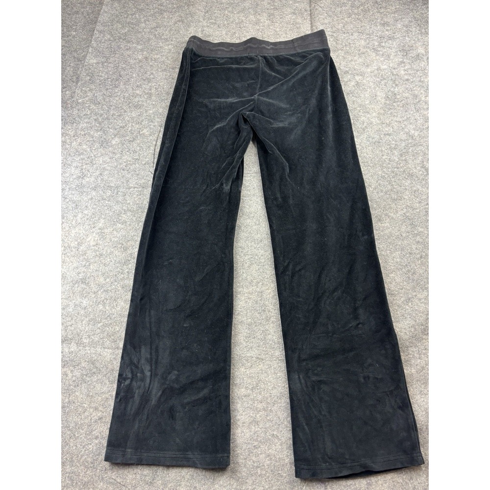 Hale Bob Womens L 00s Y2K Black Velour Track Suit Pant Low Rise Wide Leg Pockets - Picture 6 of 8